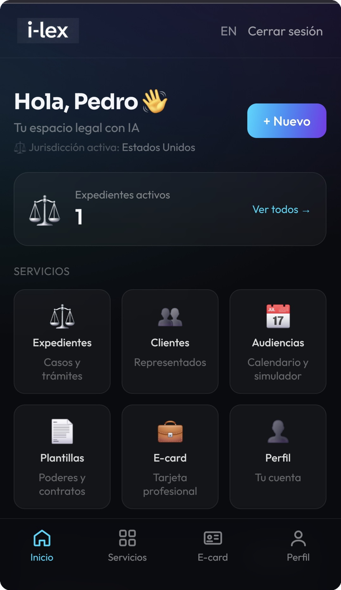 Panel de control de i-lex, tu espacio legal con IA